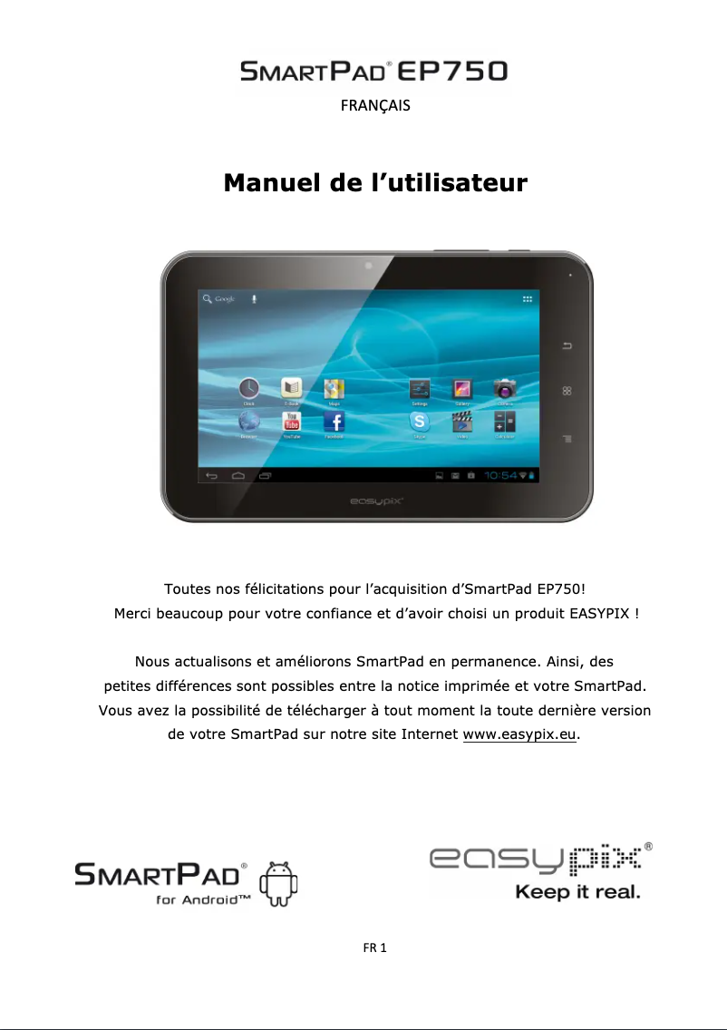 Image de la première page du manuel de l'appareil SmartPad EP750