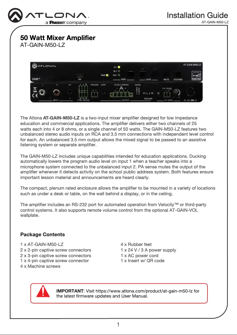 Image de la première page du manuel de l'appareil AT-GAIN-M50-LZ