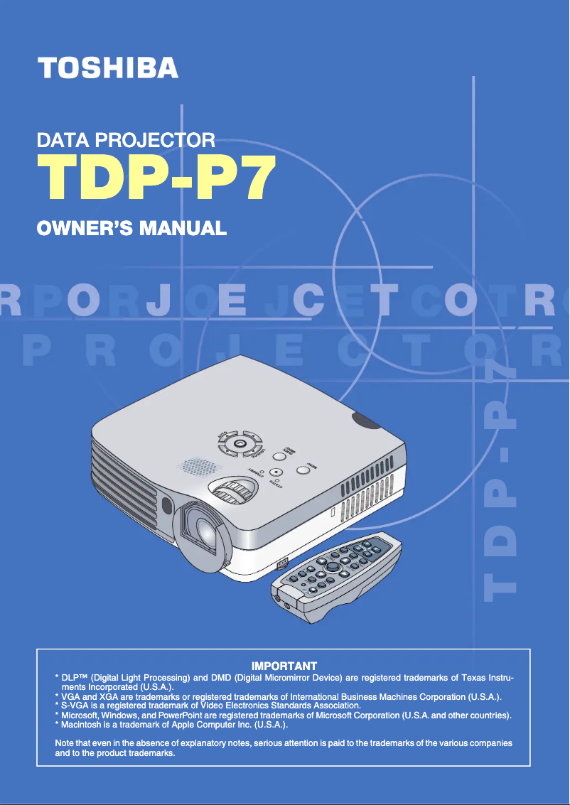 Page n°1 - Manuel utilisateur Toshiba TDP-P7U