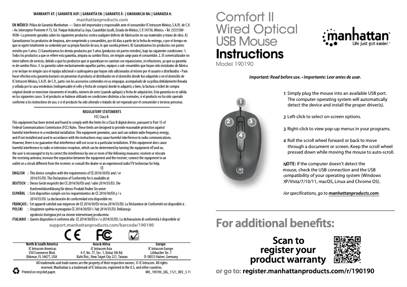 Page 1 de la notice Manuel utilisateur Manhattan 190190