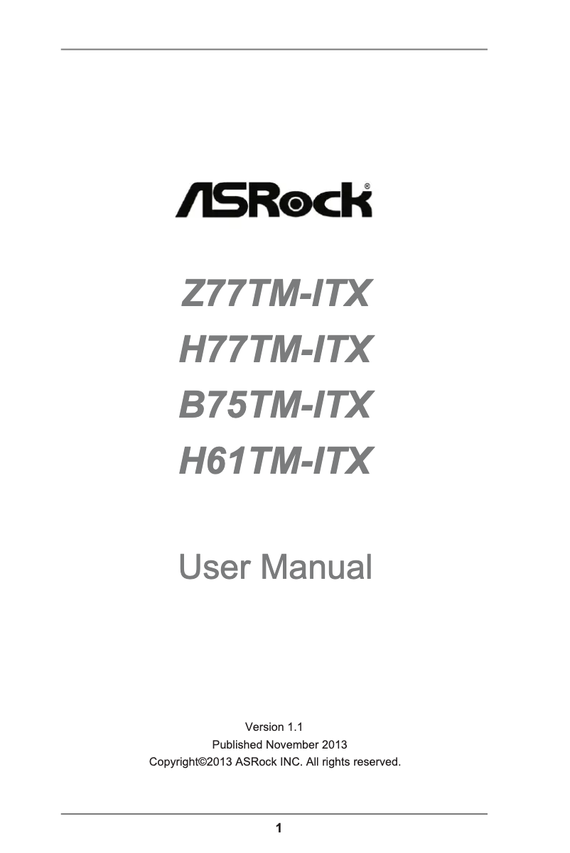 Page 1 de la notice Manuel utilisateur Asrock Z77TM-ITX