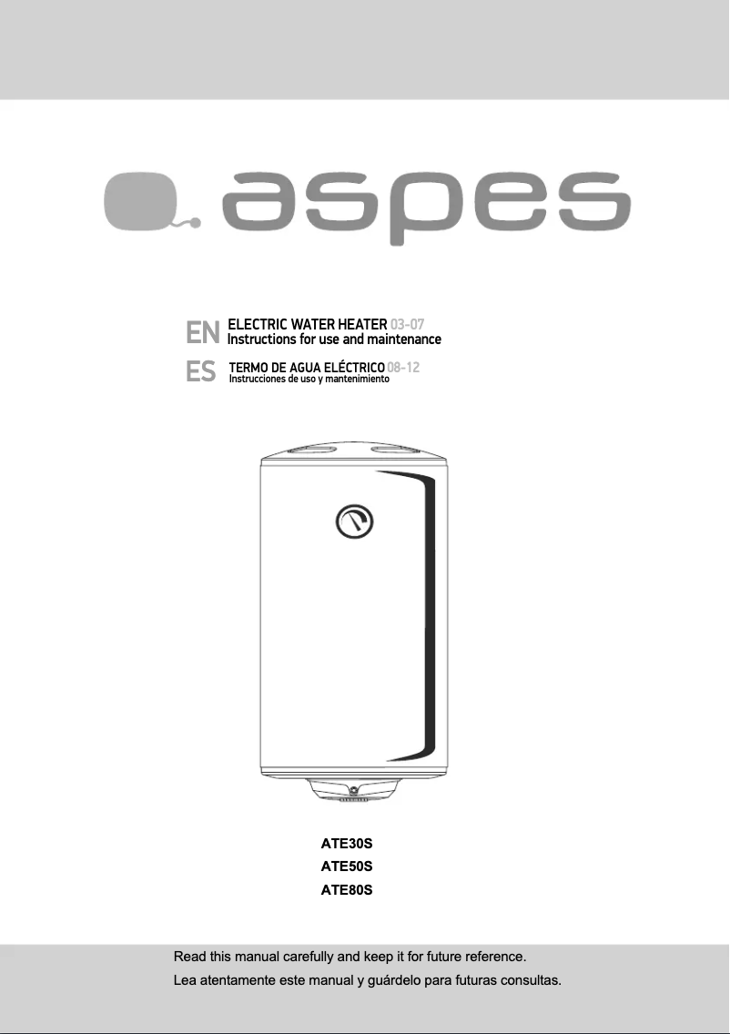 Page n°1 - Manuel utilisateur Aspes ATE80S