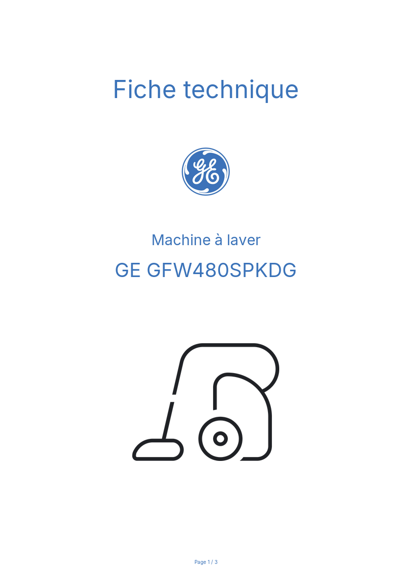 Page n°1 - Fiche technique GE GFW480SPKDG
