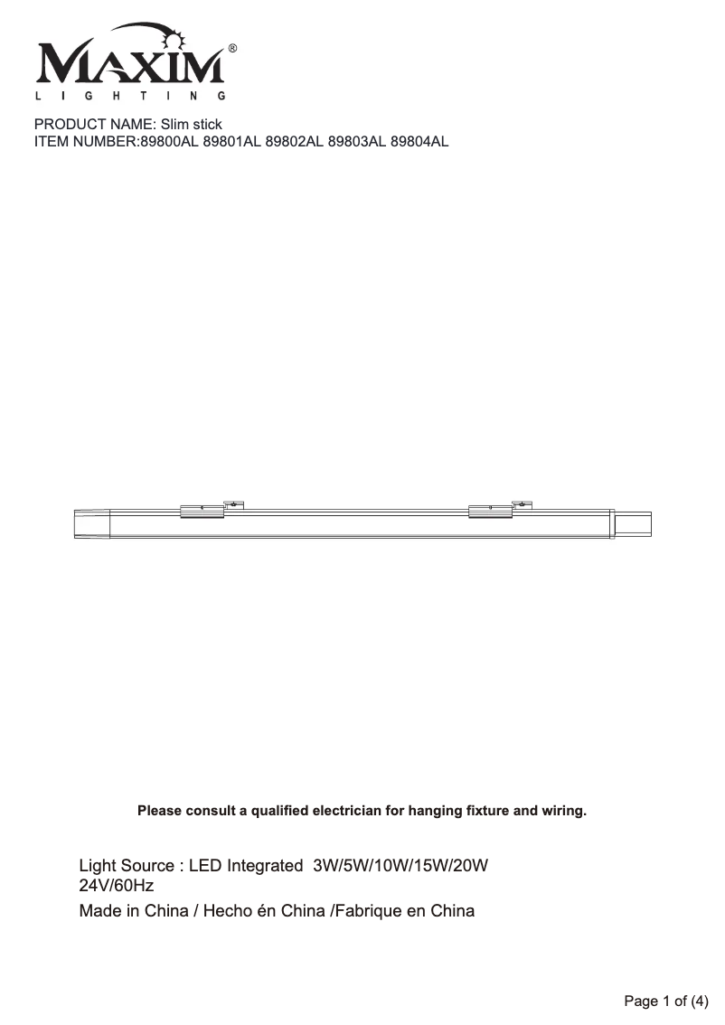 Page n°1 - Manuel utilisateur Maxim SlimStick 89802AL