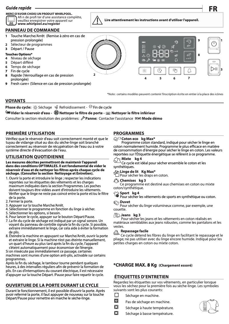 Page 1 de la notice Manuel utilisateur Whirlpool FT CM11 8XB1 FR