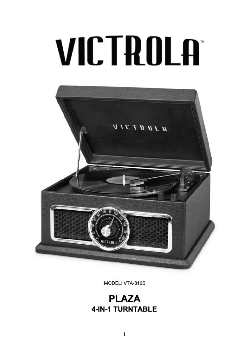 Page 1 de la notice Manuel utilisateur Victrola Plaza VTA-810B