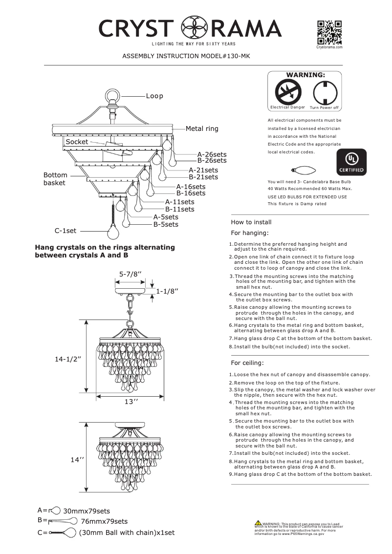 Page n°1 - Manuel utilisateur Crystorama Calypso 130-MK