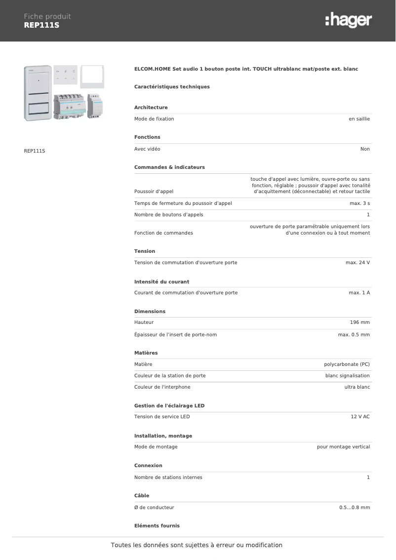 Imagen de la primera página del manual del dispositivo REP111S