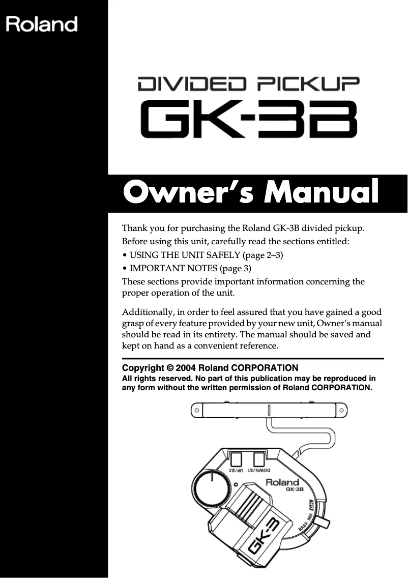 Page 1 de la notice Manuel utilisateur Roland GK-3B