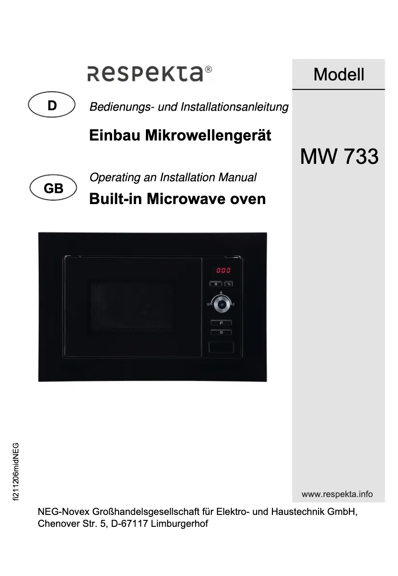 Page 1 of the manual User Manual Respekta MW 733