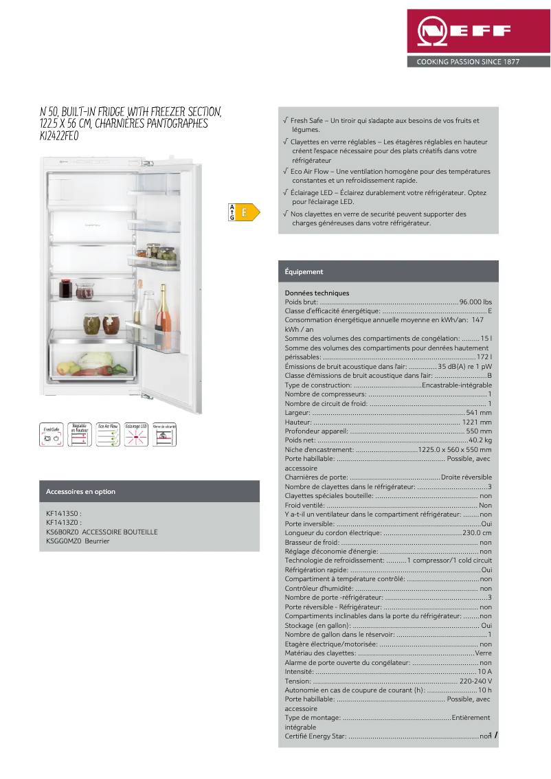 Page n°1 - Fiche technique Neff KI2422FE0