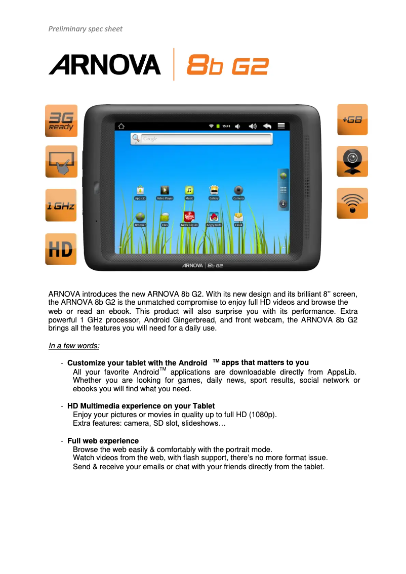 Image de la première page du manuel de l'appareil ARNOVA 8b G2