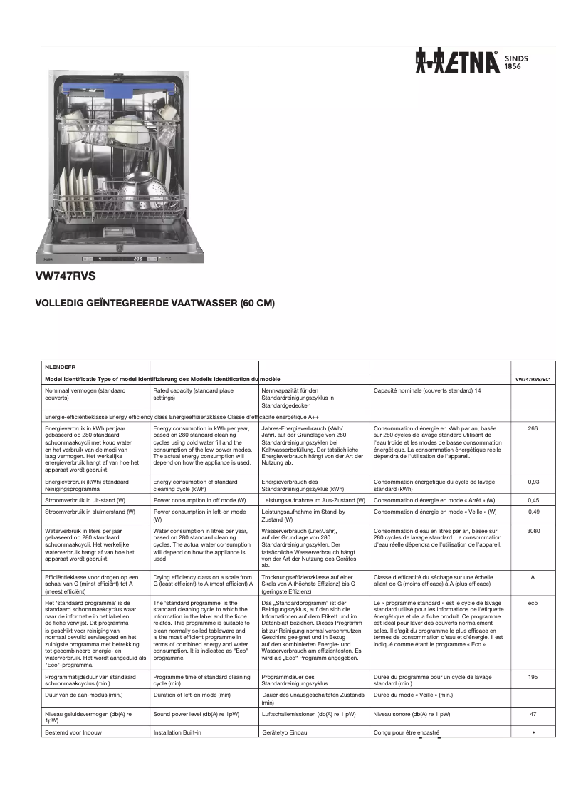 Image de la première page du manuel de l'appareil VW747RVS