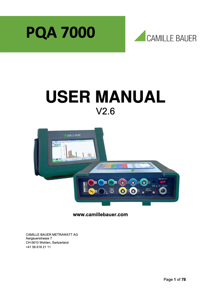 Page n°1 - Manuel utilisateur Camille Bauer PQA7000