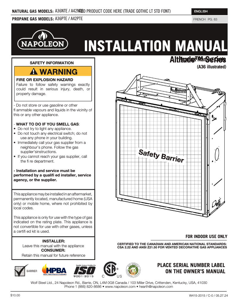 Page n°1 - Manuel utilisateur Napoleon Altitude 36