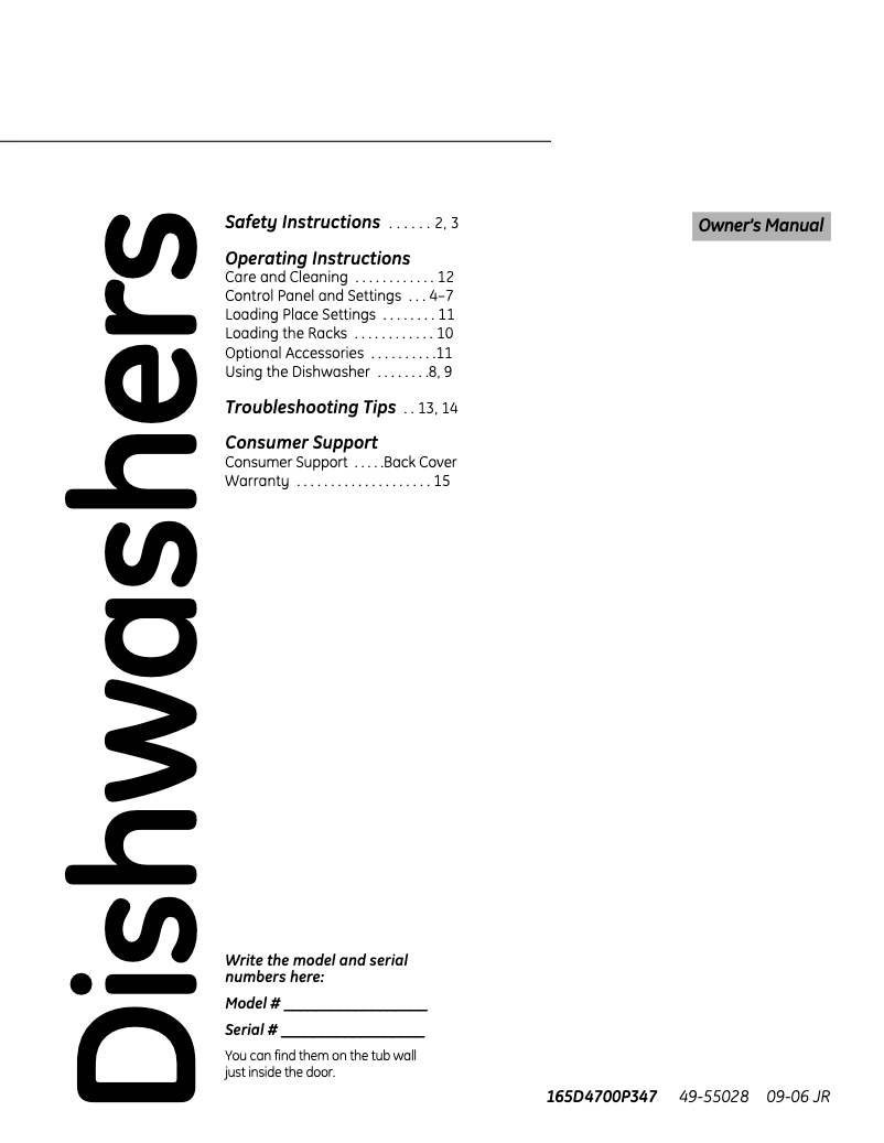 Page 1 de la notice Manuel d'utilisation et d'entretien GE GLD6500LWW