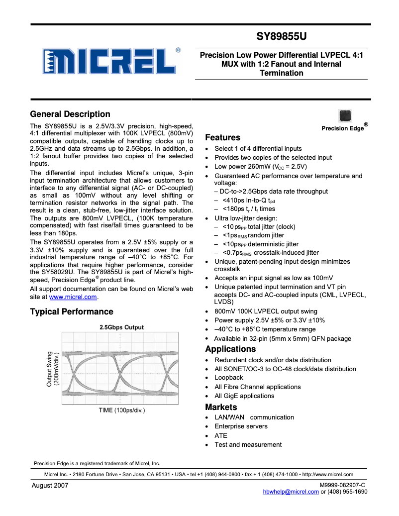 Page 1 de la notice Manuel utilisateur Microchip SY89855U