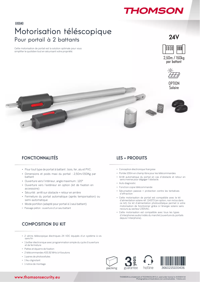 Page 1 de la notice Fiche technique Thomson 510040