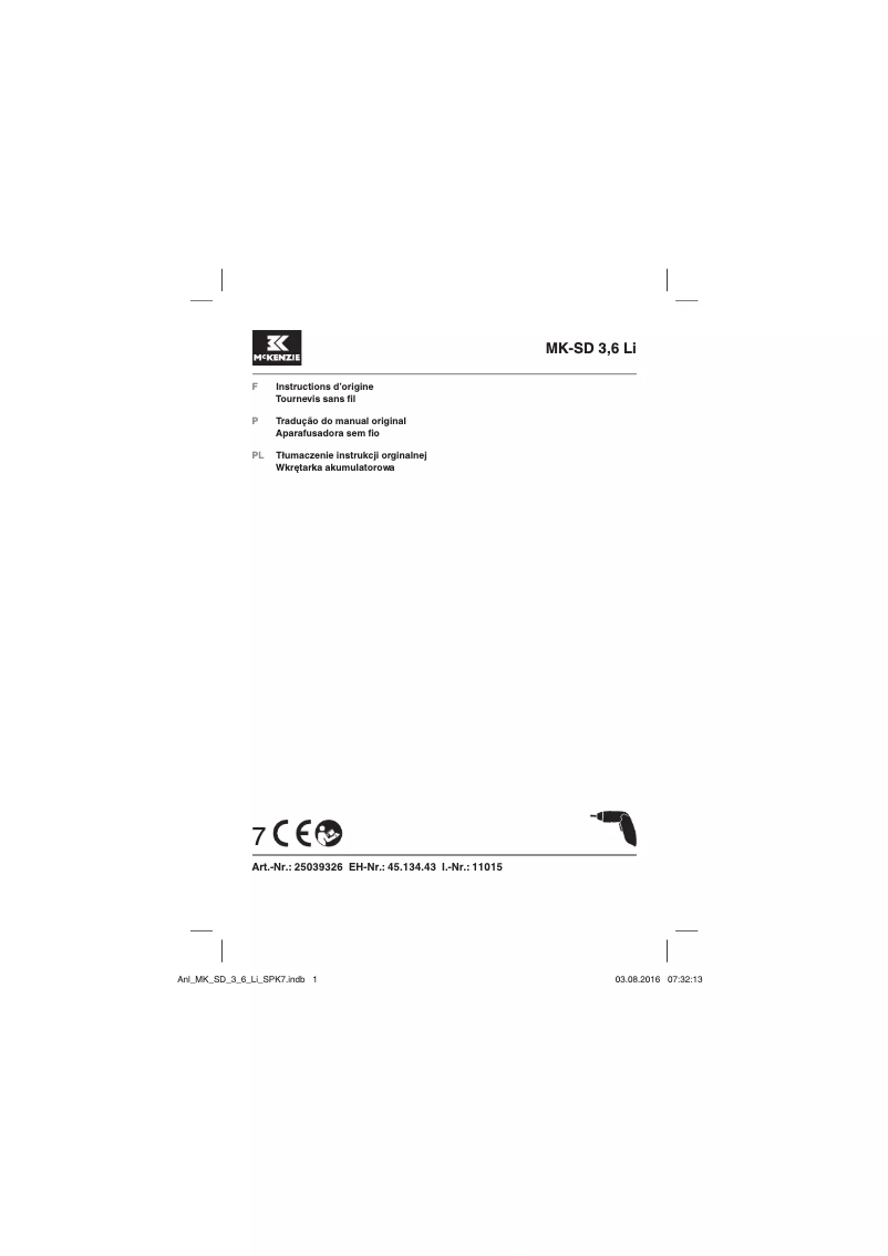 Image de la première page du manuel de l'appareil MK-SD 3,6 Li