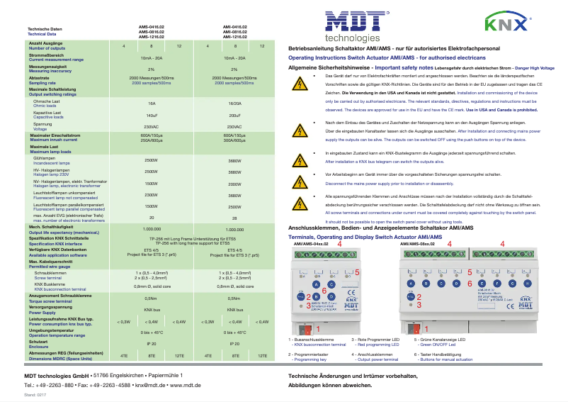Page 1 de la notice Manuel utilisateur MDT AMS-1216.02
