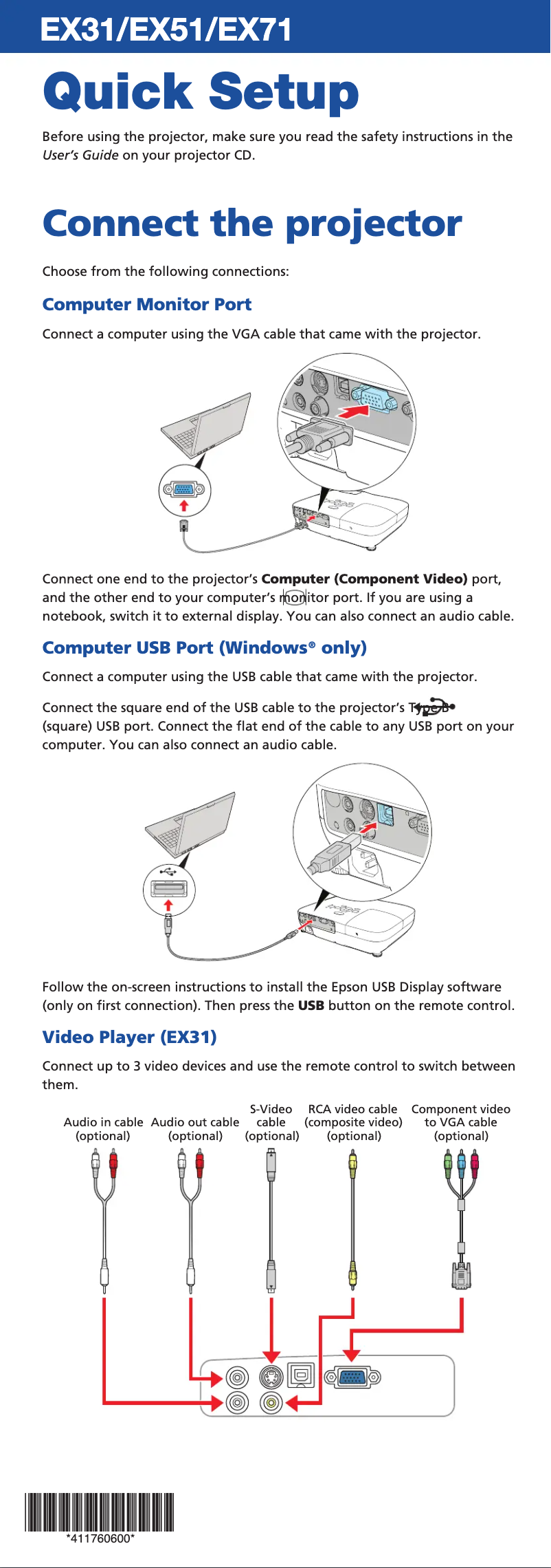 Page 1 de la notice Manuel utilisateur Epson EX51