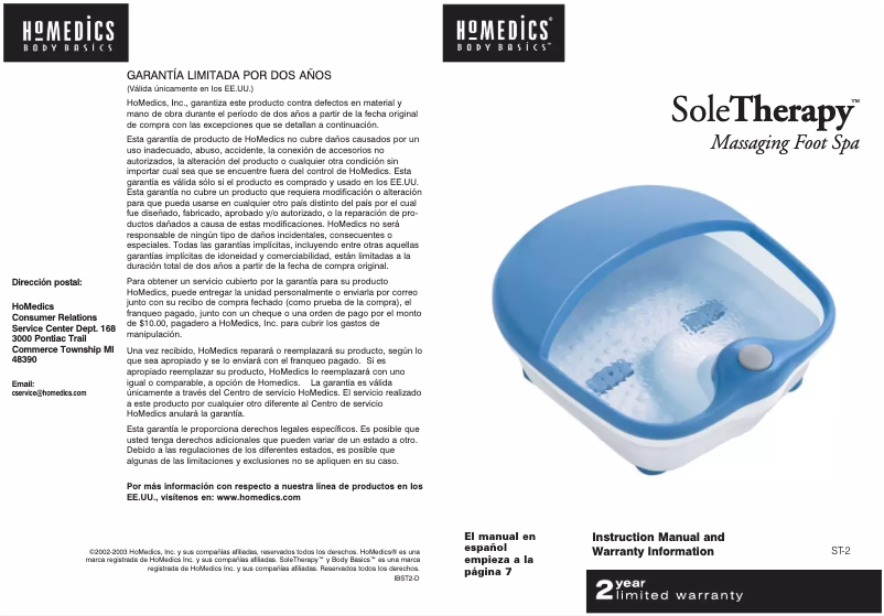 Page n°1 - Manuel utilisateur Homedics SoleTherapy ST-2