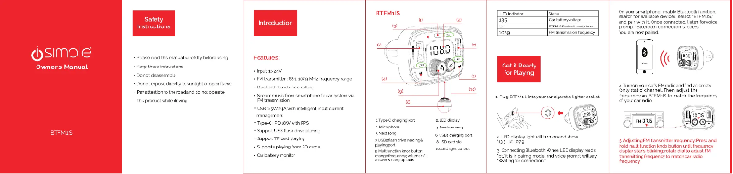 Page n°1 - Manuel utilisateur iSimple BTFM1IS