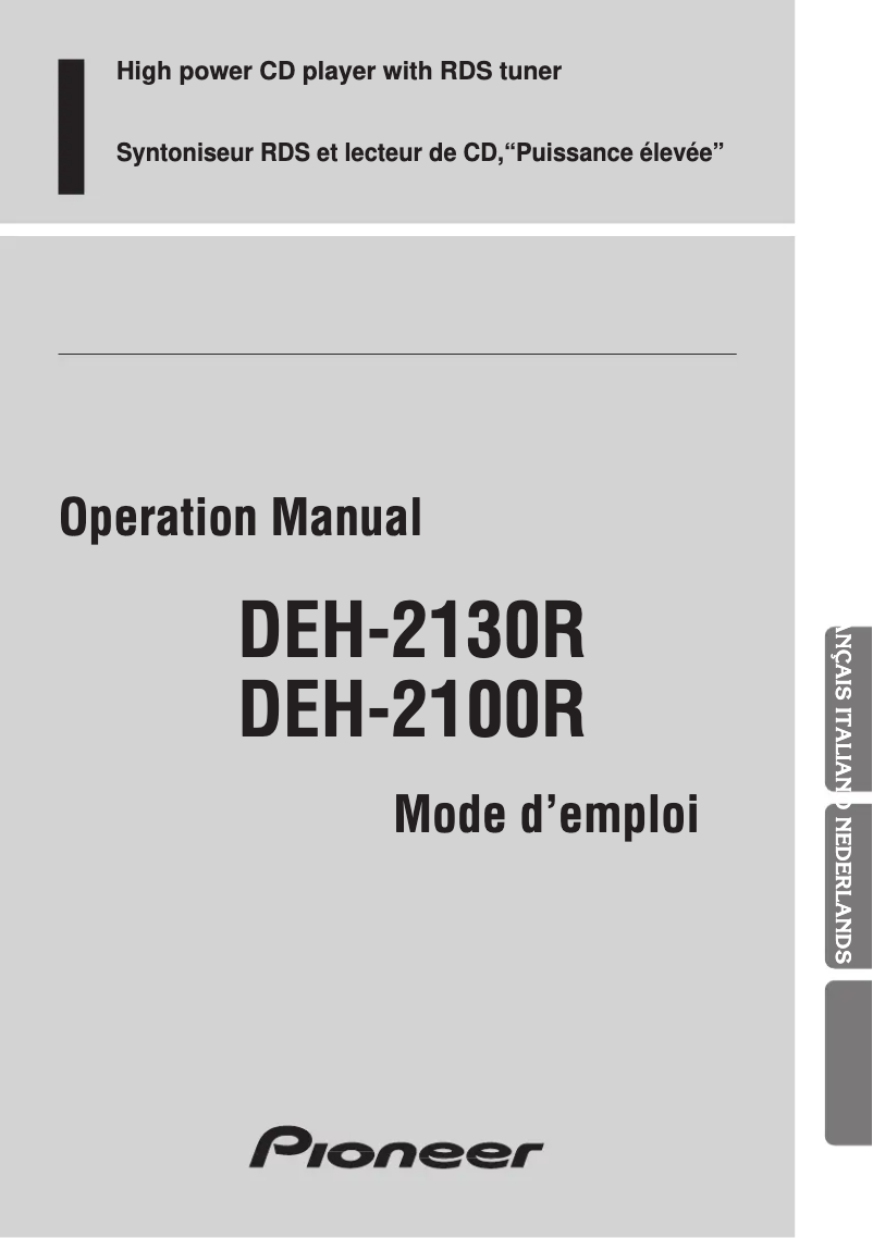 Page n°1 - Manuel utilisateur Pioneer DEH-2100R