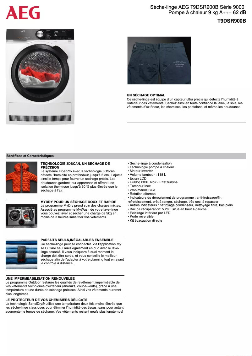 Page n°1 - Fiche technique AEG T9DSR900B