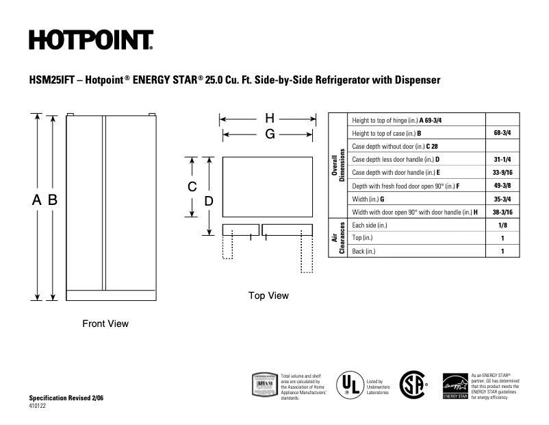 Page n°1 - Fiche technique Hotpoint HSM25IFTSA