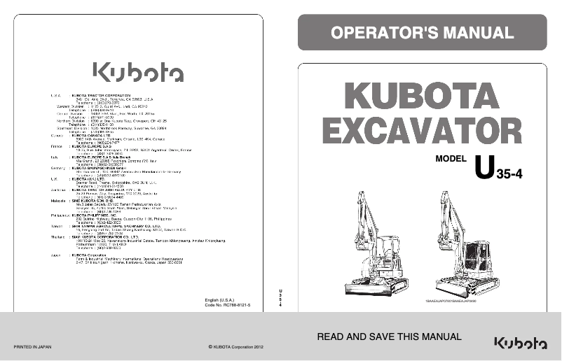Page 1 de la notice Manuel utilisateur Kubota U35-4HG