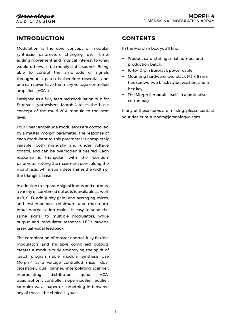 Page n°1 - Manuel utilisateur Joranalogue Morph 4