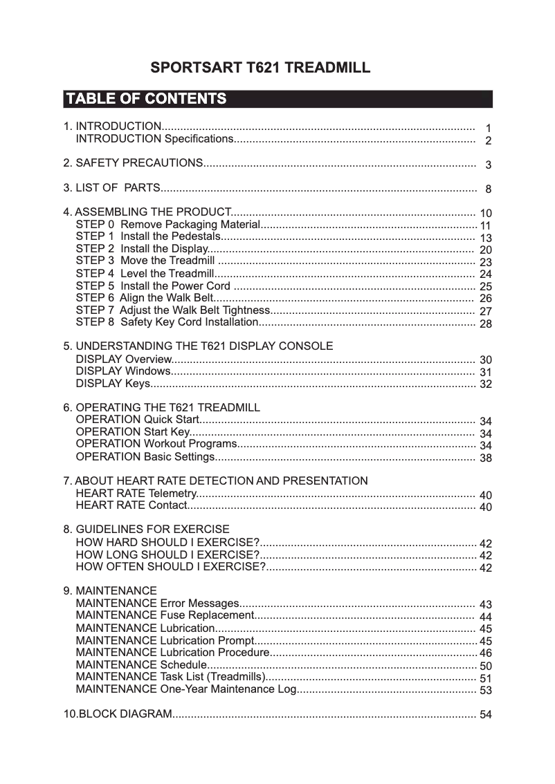 Página 1 del manual Manual de usuario SportsArt T621