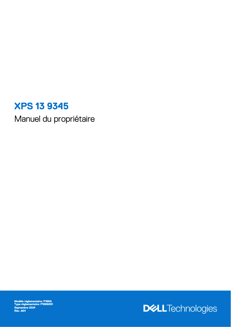 Page 1 de la notice Manuel utilisateur Dell XPS 13 9345