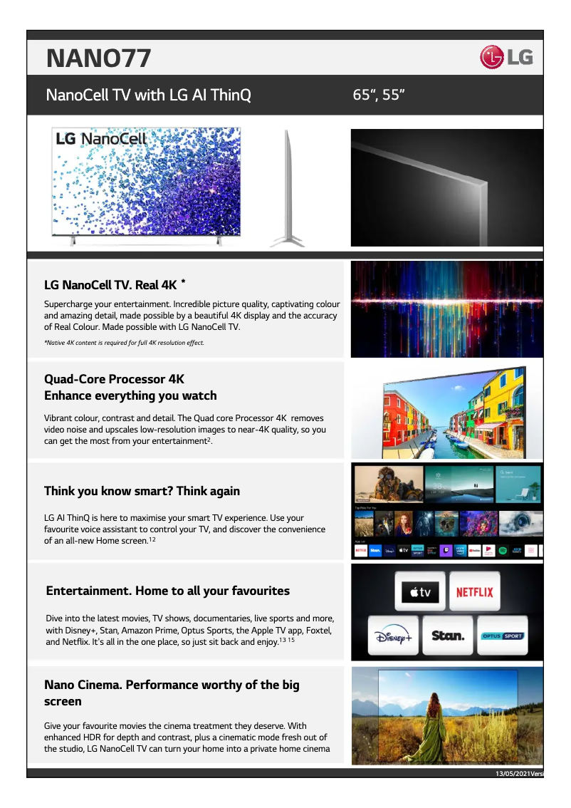 Page 1 of the manual Technical Sheet LG 65NANO77TPA