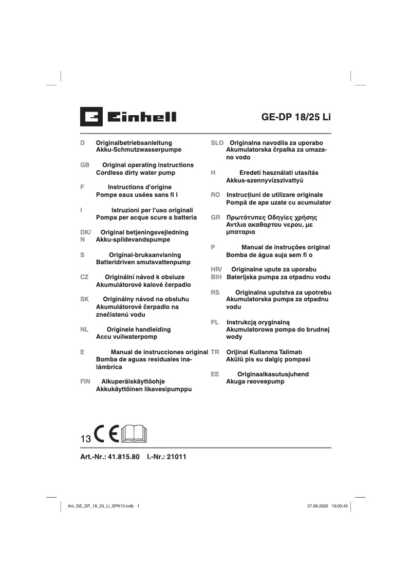 Image de la première page du manuel de l'appareil GE-DP 18/25 Li