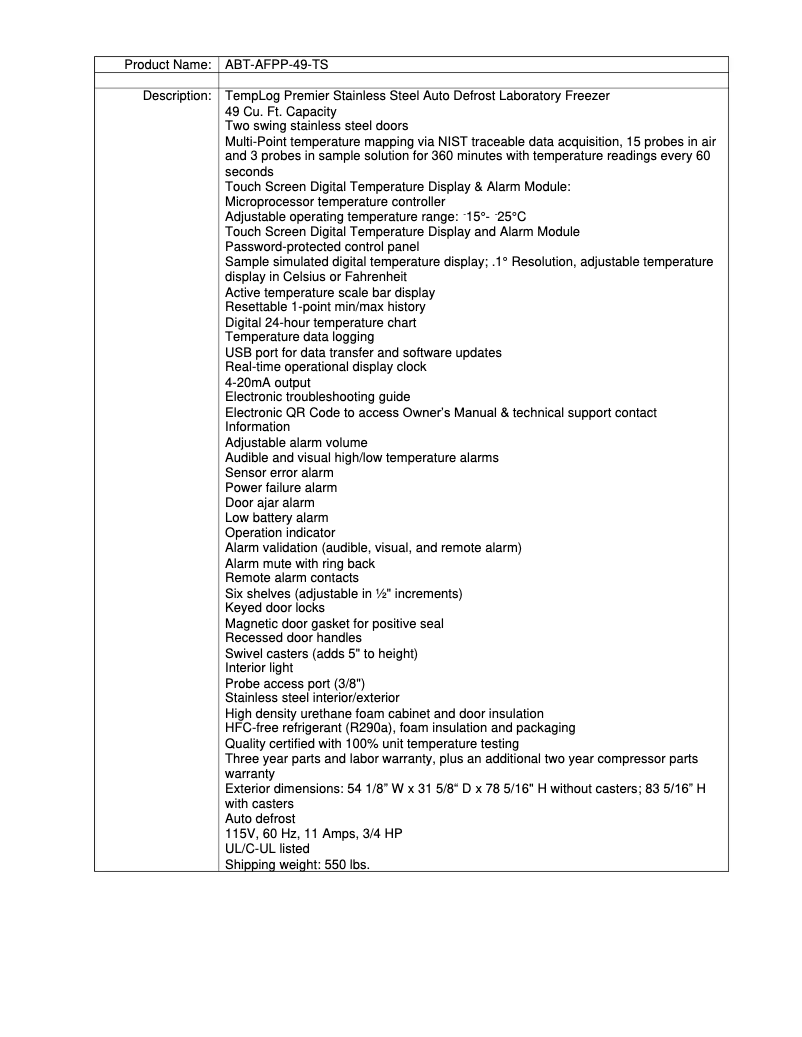 Page n°1 - Manuel utilisateur American BioTech Supply ABT-AFPP-49-TS