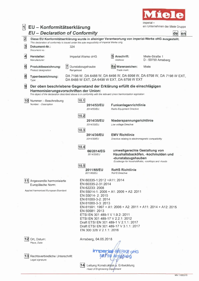 Page 1 de la notice Mode d'emploi Miele DA 6488 W Pure