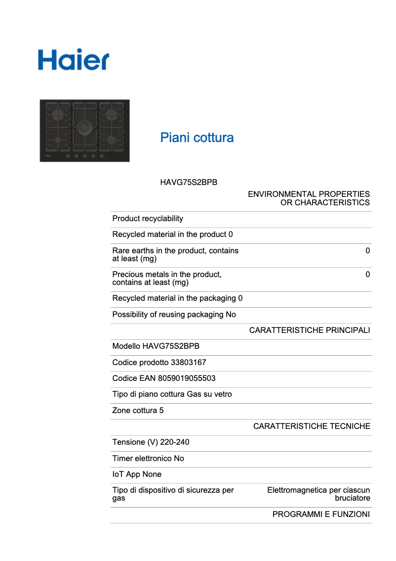 Page n°1 - Label énergétique Haier HAVG75S2BPB