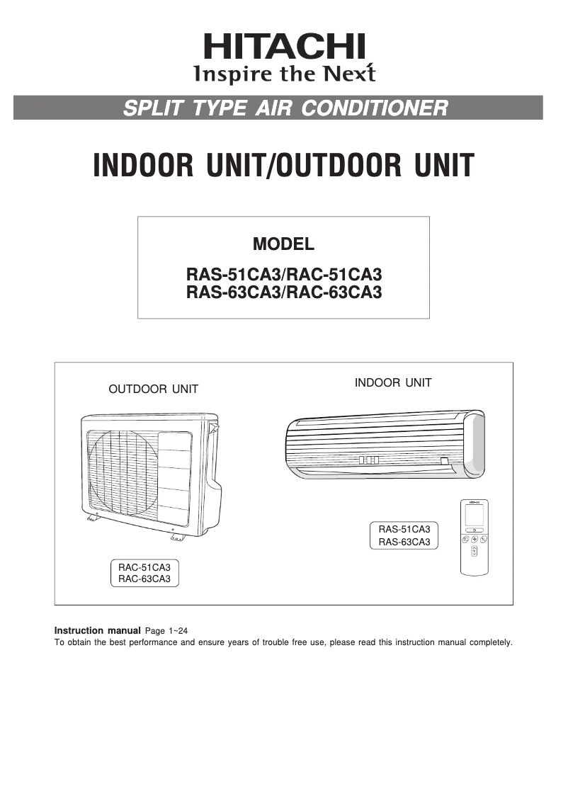 Page 1 de la notice Manuel utilisateur Hitachi RAC-63CA3