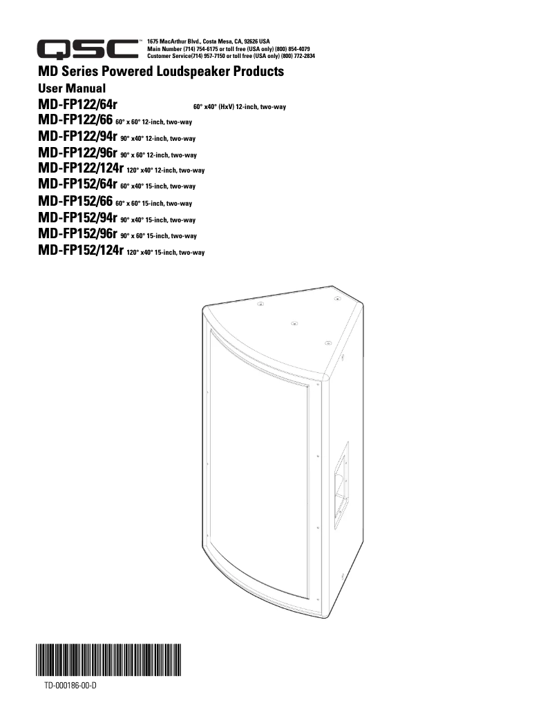 Page 1 de la notice Manuel utilisateur QSC MD-FP122-66