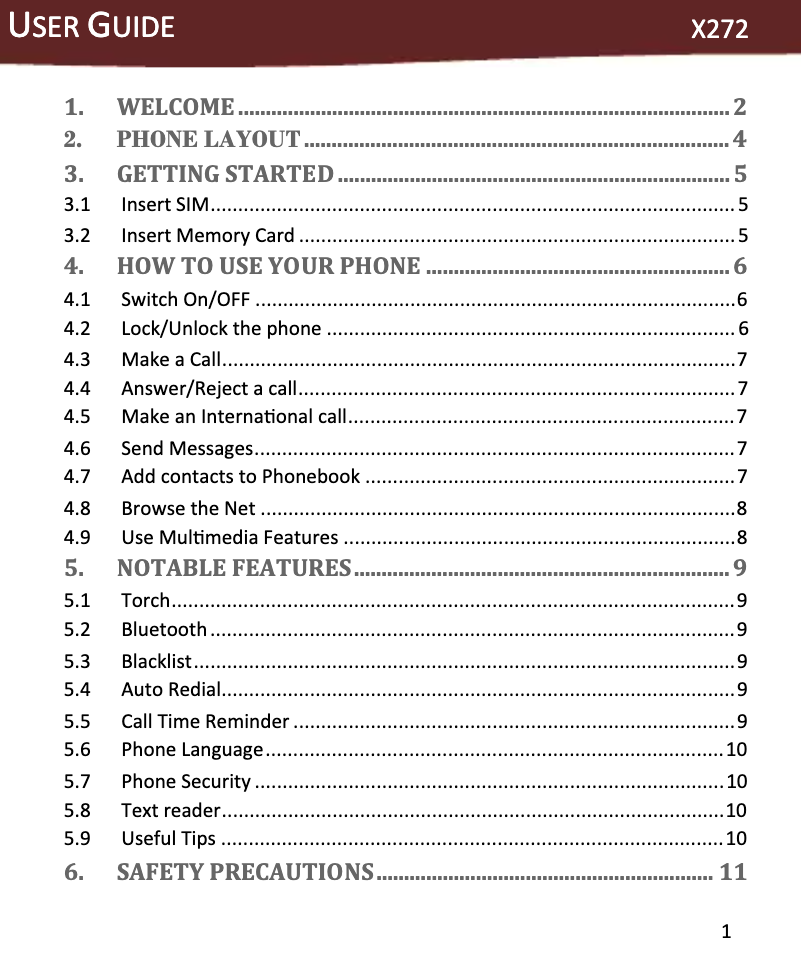 Page 1 de la notice Manuel utilisateur Micromax X272