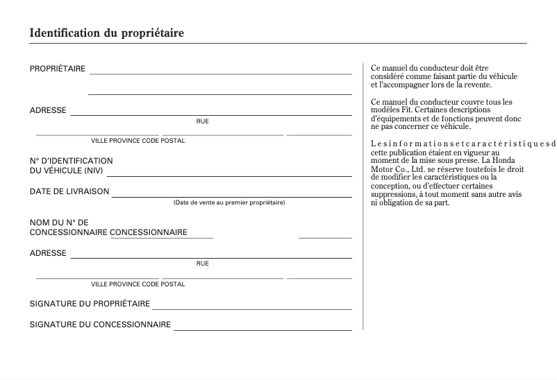 Image de la première page du manuel de l'appareil Fit (2007)