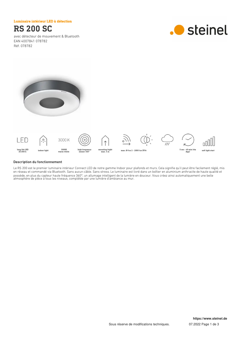 Image de la première page du manuel de l'appareil RS 200 SC
