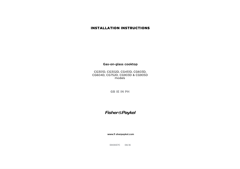 Page 1 de la notice Guide d'installation Fisher & Paykel CG302DLPGB1