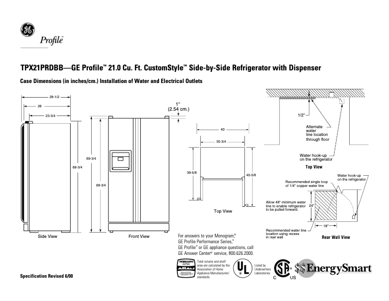 Page n°1 - Fiche technique GE TPX21PRDBB