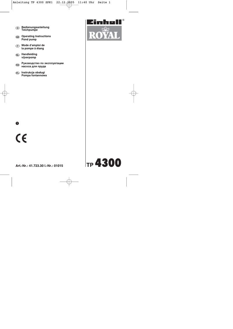 Image de la première page du manuel de l'appareil Royal TP 4300