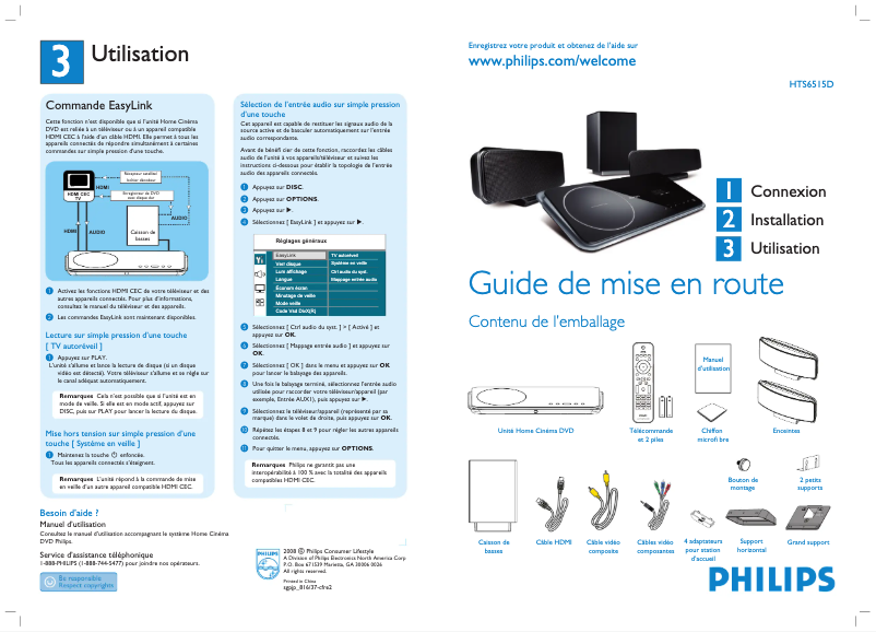 Page n°1 - Guide de démarrage rapide Philips HTS6515D