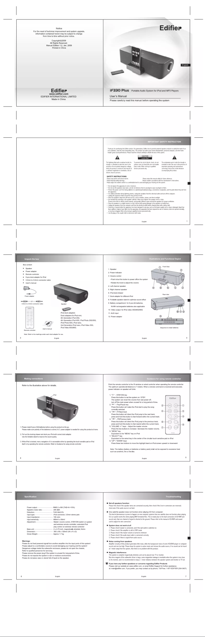 Page n°1 - Manuel utilisateur Edifier If330plus