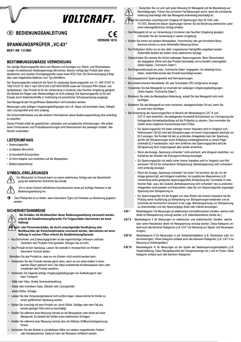 Page n°1 - Manuel utilisateur Voltcraft VC 63